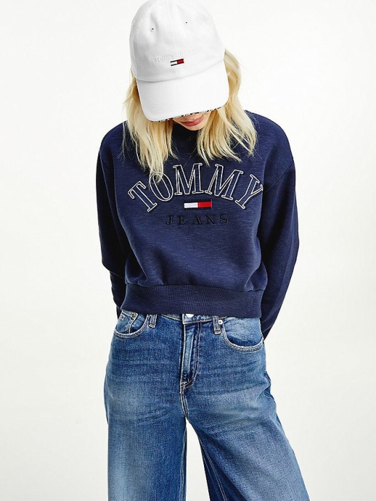 Tommy Hilfiger Logo Cropped Sweatshirts Damen Hellnavy | AT921GJBW