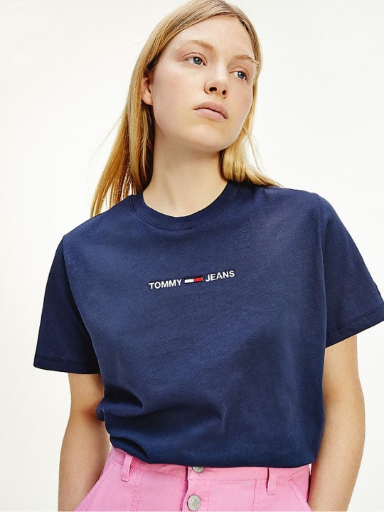 Tommy Hilfiger Logo Embroidery Cropped Fit T-shirts Damen Hellnavy | AT498FMCL