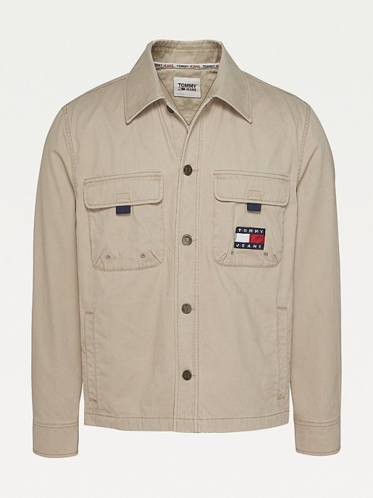 Tommy Hilfiger Logo Embroidery Organic Baumwoll Over Hemd Herren Beige | AT207HMXB