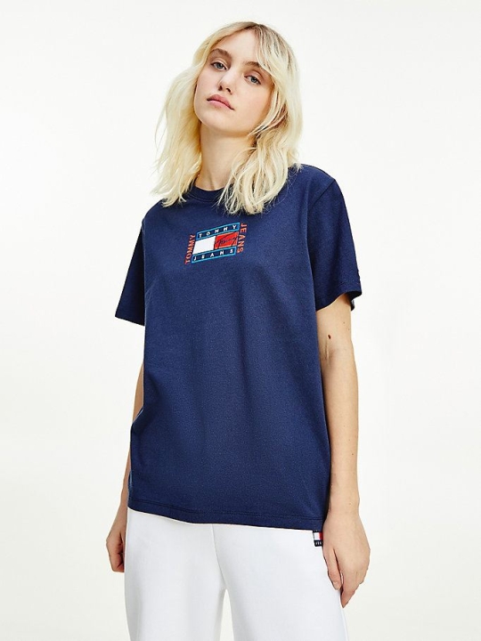 Tommy Hilfiger Logo Embroidery Relaxed Fit T-shirts Damen Hellnavy | AT258IHVK