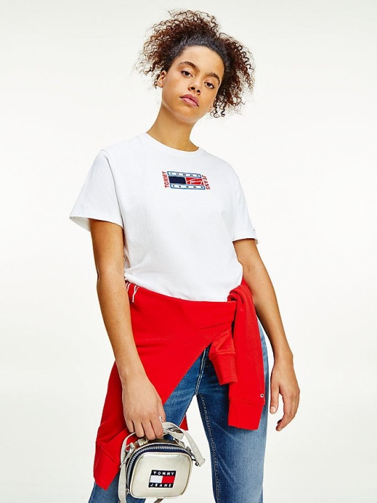 Tommy Hilfiger Logo Embroidery Relaxed Fit T-shirts Damen Weiß | AT714RWHG