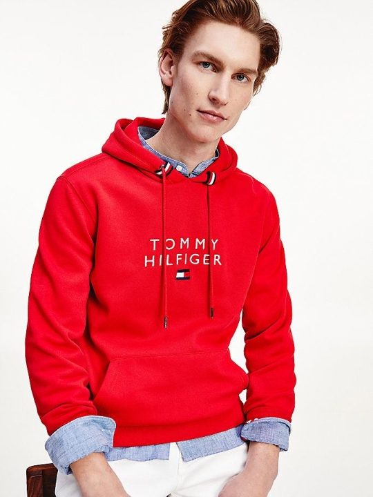 Tommy Hilfiger Logo Flex Fleece Hoodie Herren Rot | AT058LIMD