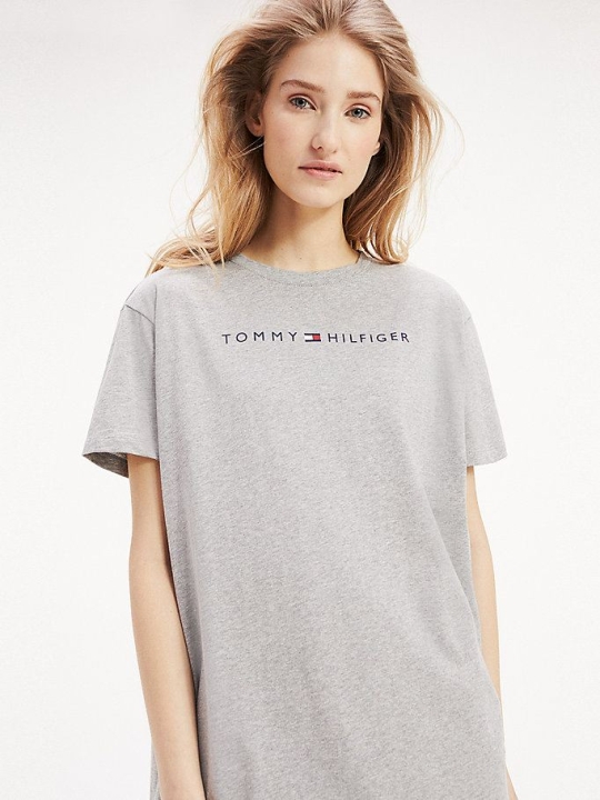 Tommy Hilfiger Logo Print Night Nachtwäsche Damen Grau | AT587BGNY