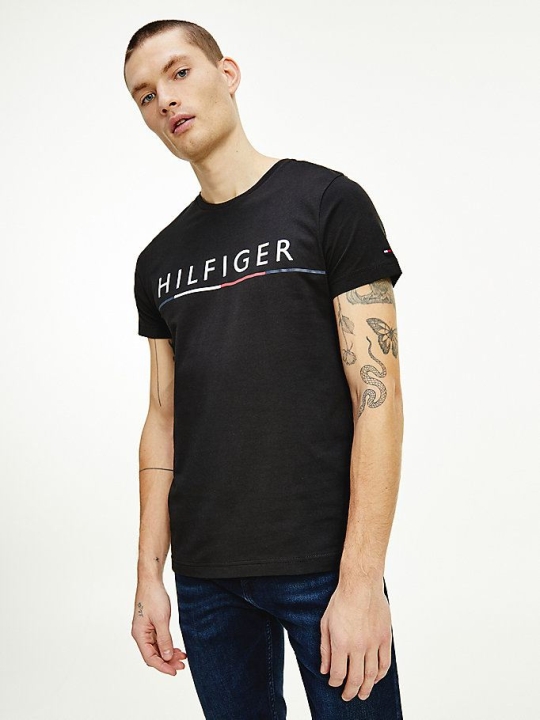 Tommy Hilfiger Logo Print Organic Baumwoll T-shirts Herren Schwarz | AT456KIAE