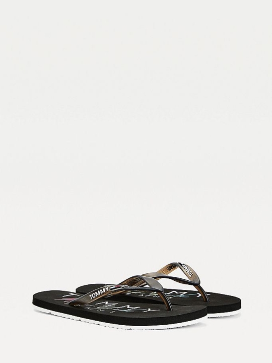 Tommy Hilfiger Logo Riemen Flip Flops Damen Schwarz | AT613WULD