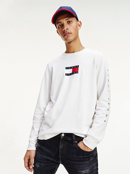 Tommy Hilfiger Long Sleeve Flag T-shirts Herren Weiß | AT047QENH