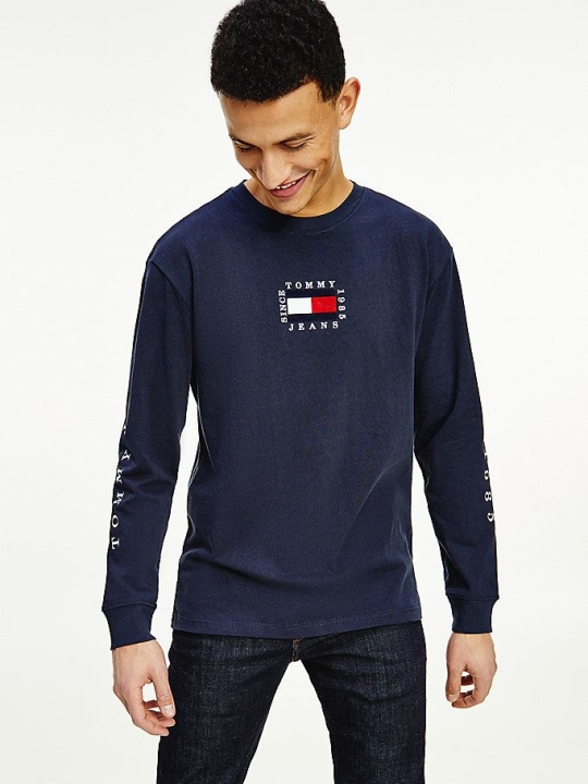 Tommy Hilfiger Long Sleeve Flag T-shirts Herren Hellnavy | AT093ZYUA