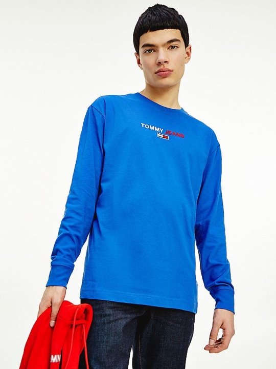 Tommy Hilfiger Long Sleeve Logo T-shirts Herren Blau | AT915IKSO