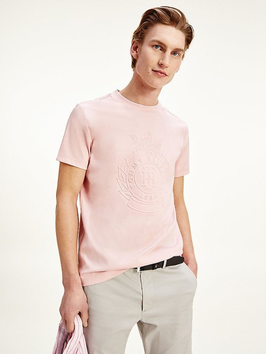 Tommy Hilfiger Luxury Embossed Logo T-shirts Herren Rosa | AT061CFTI