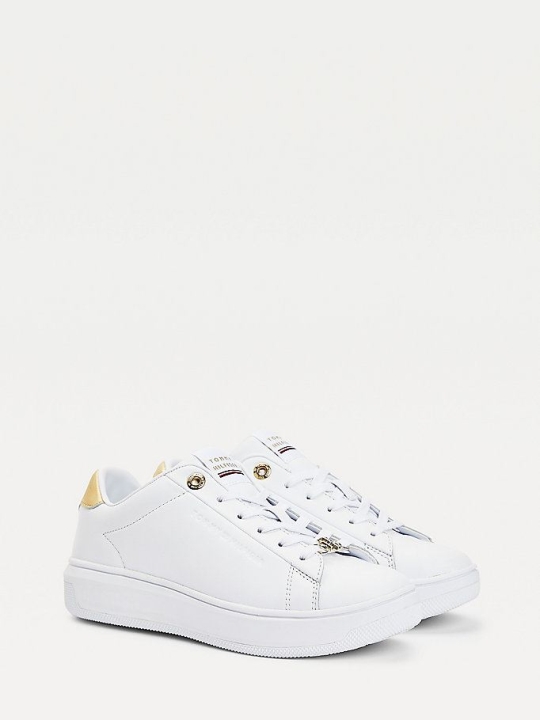 Tommy Hilfiger Metallic Leder Cupsole Sneakers Damen Weiß | AT268FYHD