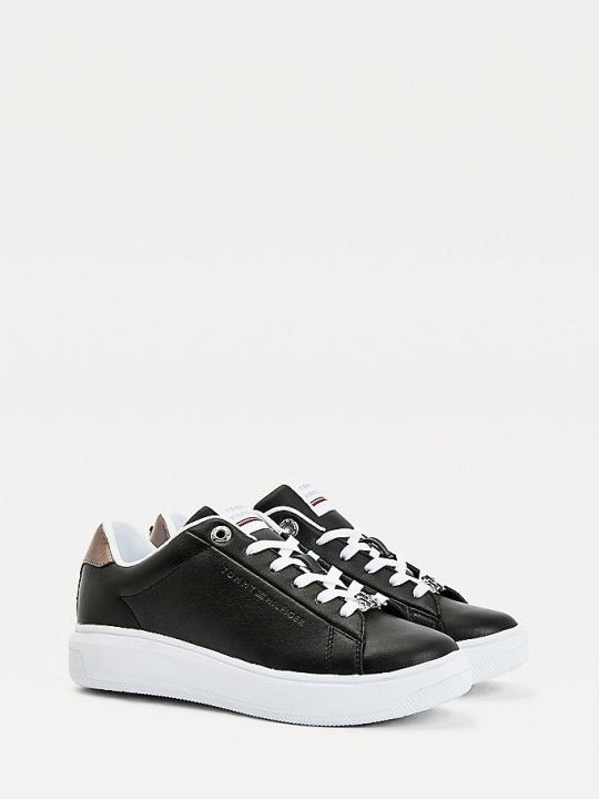 Tommy Hilfiger Metallic Leder Cupsole Sneakers Damen Schwarz | AT284WANL