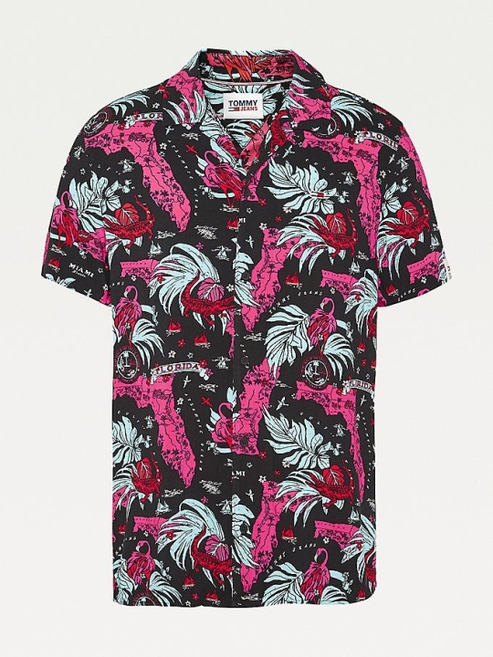 Tommy Hilfiger Miami Tropical Print Kurzes Sleeve Hemd Herren Schwarz | AT308ACZT