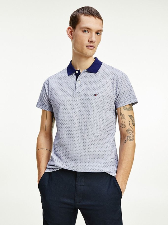 Tommy Hilfiger Micro Print Slim Fit Polo Shirts Herren Navy | AT267WGRB