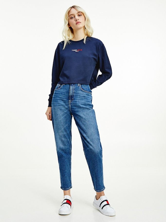 Tommy Hilfiger Mom High Rise Tapered Kompfort Faded Jeans Damen Blau | AT756RDXG