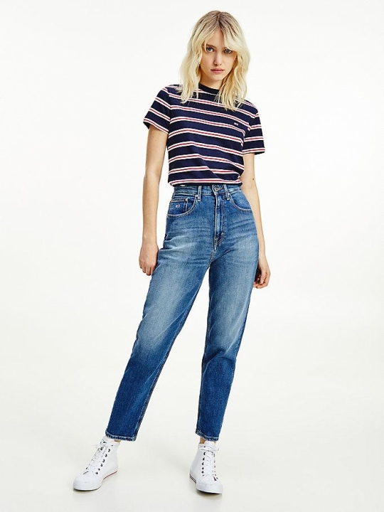 Tommy Hilfiger Mom Super High Rise Tapered Jeans Damen Blau | AT302OKUN