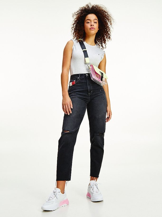 Tommy Hilfiger Mom Ultra High Rise Tapered Recycled Jeans Damen Schwarz | AT834IOXC