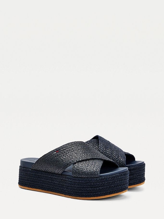 Tommy Hilfiger Monochrome Flatform Mules Keilabsatz Sandalen Damen Hellnavy | AT875WFSM