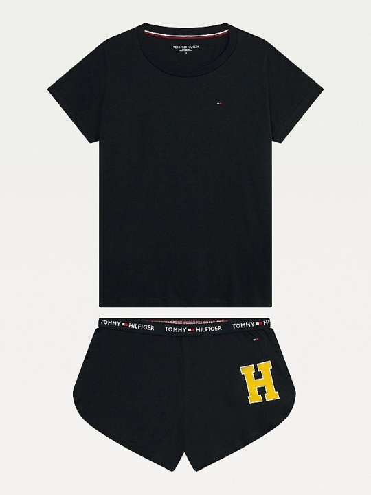 Tommy Hilfiger Monogram Pyjama Set Nachtwäsche Damen Schwarz | AT619PKLG