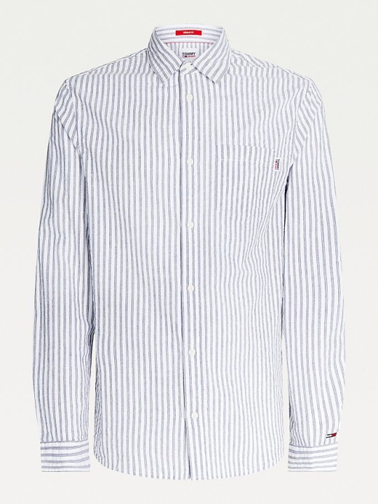 Tommy Hilfiger Narrow Stripe Organic Baumwoll Seersucker Hemd Herren Hellnavy Weiß | AT978CBTS