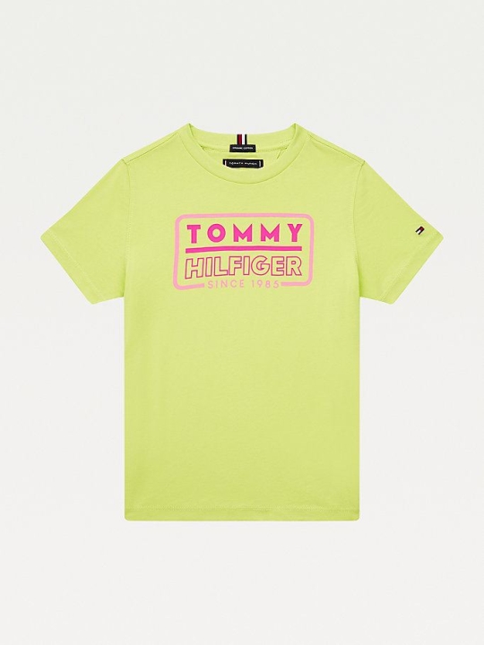 Tommy Hilfiger Neon 1985 Logo Organic Baumwoll T-shirts Kinder Hellgrün | AT071THLG