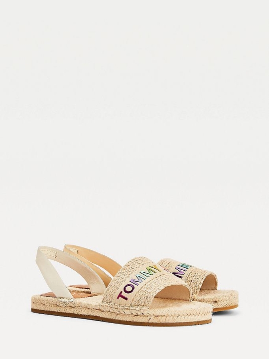 Tommy Hilfiger Ombre Logo Flache Linen Flache Sandalen Damen Beige | AT518NHEA