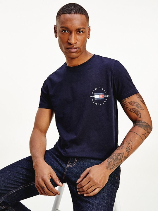 Tommy Hilfiger Organic Baumwoll Circle Logo T-shirts Herren Dunkelblau | AT963ANJD