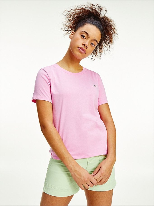 Tommy Hilfiger Organic Baumwoll Crew Neck T-shirts Damen Rosa | AT504SJYB