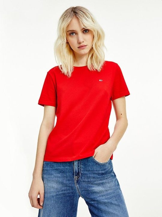 Tommy Hilfiger Organic Baumwoll Flag Patch T-shirts Damen Tiefesrot | AT437TBJH