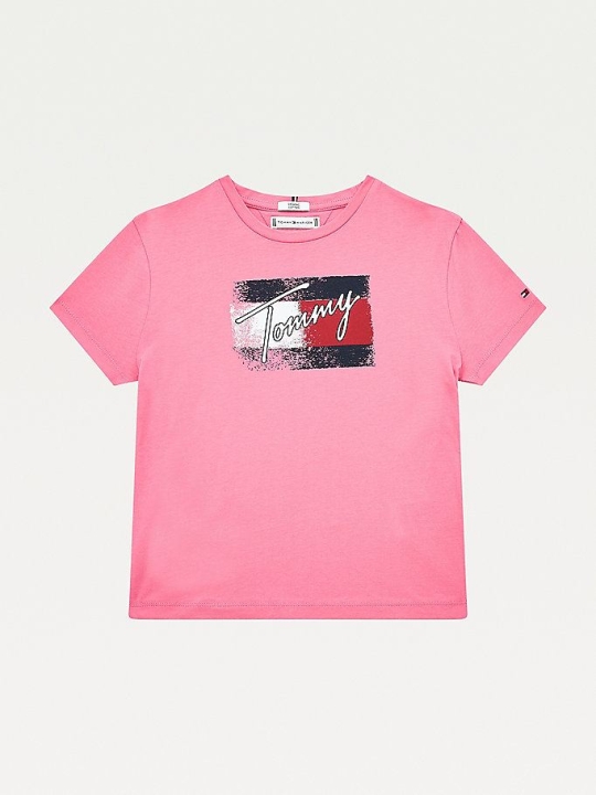 Tommy Hilfiger Organic Baumwoll Flag Print T-shirts Kinder Rosa | AT624QEFP