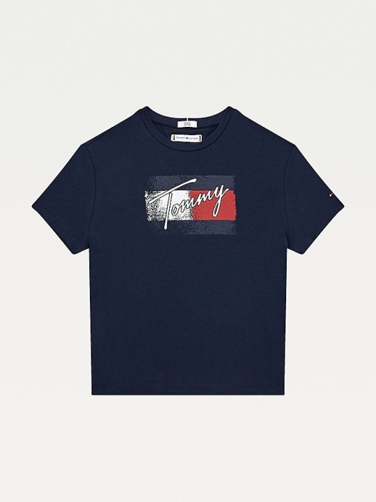 Tommy Hilfiger Organic Baumwoll Flag Print T-shirts Kinder Hellnavy | AT781VLKW