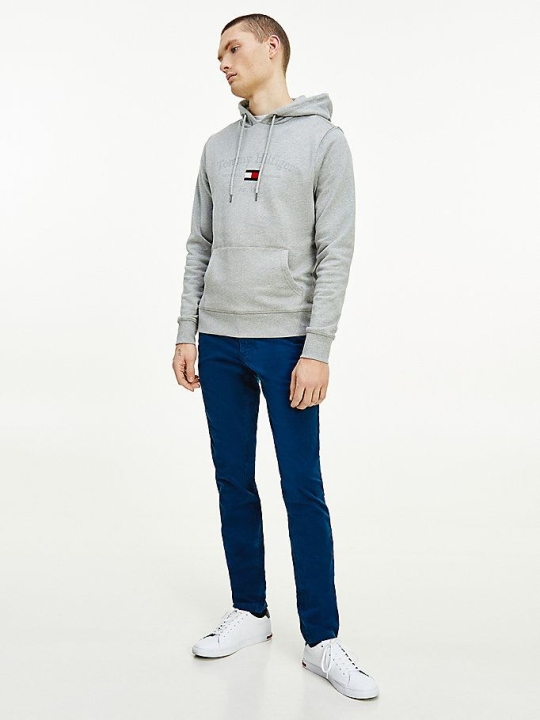 Tommy Hilfiger Organic Baumwoll Logo Embroidery Hoodie Herren Grau | AT205UCYM