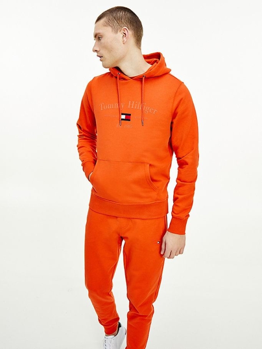 Tommy Hilfiger Organic Baumwoll Logo Embroidery Hoodie Herren Orange | AT458OYTA