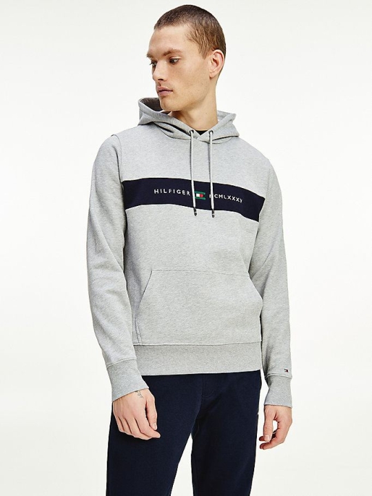 Tommy Hilfiger Organic Baumwoll Logo Panel Hoodie Herren Grau | AT456HXFG