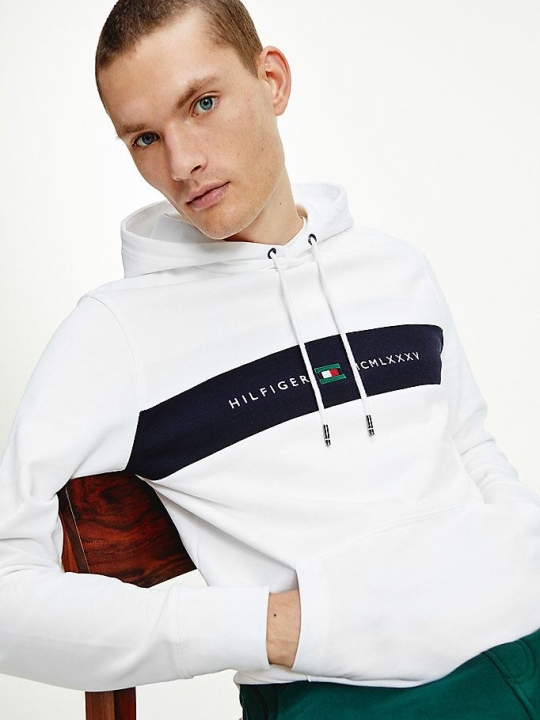 Tommy Hilfiger Organic Baumwoll Logo Panel Hoodie Herren Weiß | AT970TBMF