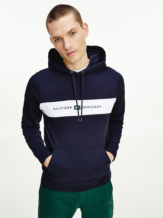 Tommy Hilfiger Organic Baumwoll Logo Panel Hoodie Herren Dunkelblau | AT974QUDG