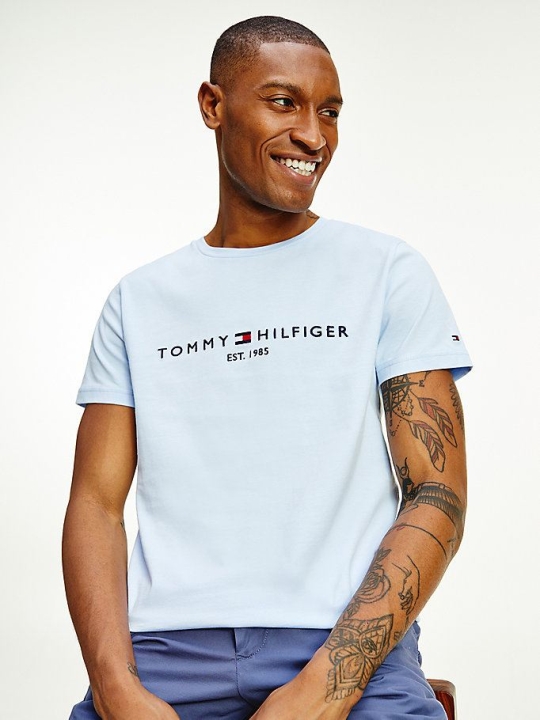 Tommy Hilfiger Organic Baumwoll Logo T-shirts Herren Blau | AT496GPWB