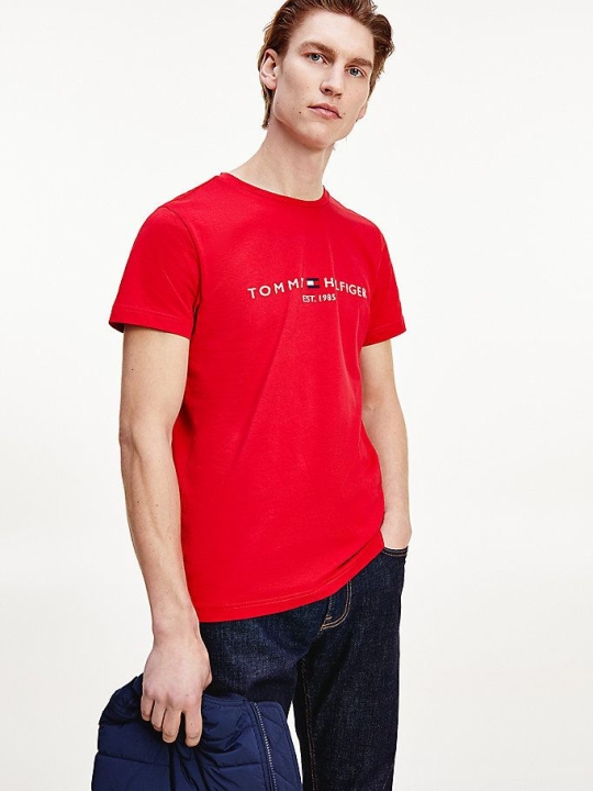 Tommy Hilfiger Organic Baumwoll Logo T-shirts Herren Rot | AT760KPNO