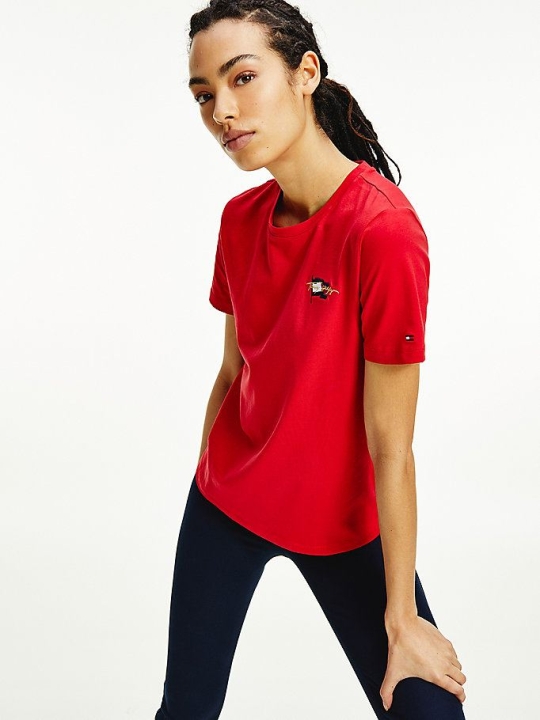 Tommy Hilfiger Organic Baumwoll Motion Flag T-shirts Damen Rot | AT349HBOK