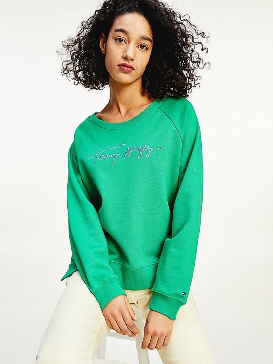 Tommy Hilfiger Organic Baumwoll Signature Logo Sweatshirts Damen Grün | AT374HKSL