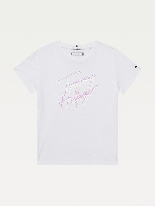 Tommy Hilfiger Organic Baumwoll Signature Logo T-shirts Kinder Weiß | AT392GJNV