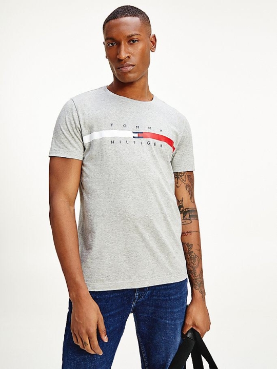 Tommy Hilfiger Organic Baumwoll Signature Tape Logo T-shirts Herren Grau | AT417TVZO