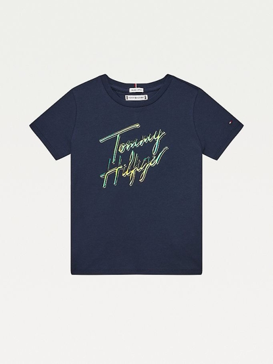 Tommy Hilfiger Organic Baumwoll Signature Logo T-shirts Kinder Hellnavy | AT420RTUZ