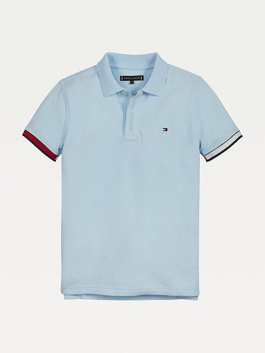 Tommy Hilfiger Organic Baumwoll Signature Tipped Cuff Polo Shirts Kinder Blau | AT741RUZX