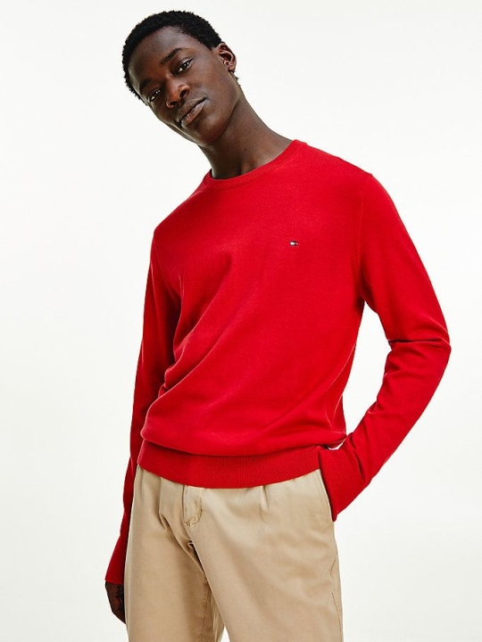 Tommy Hilfiger Organic Baumwoll Silk Crew Neck Jumper Pullover Herren Rot | AT075GVKM