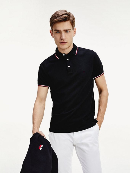 Tommy Hilfiger Organic Baumwoll Slim Fit Polo Shirts Herren Schwarz | AT827EAMB