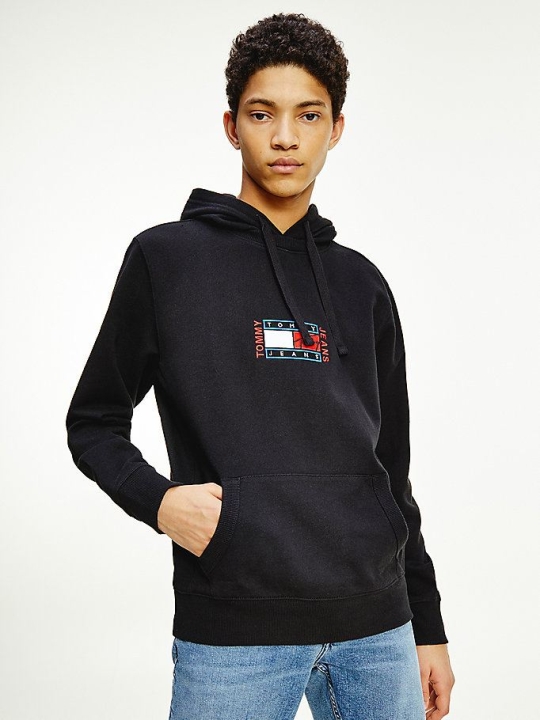 Tommy Hilfiger Organic Baumwoll Terry Hoodie Herren Schwarz | AT608WNKB