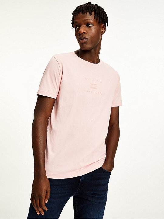 Tommy Hilfiger Organic Baumwoll Tonal Logo Embroidery T-shirts Herren Rosa | AT407OQBM