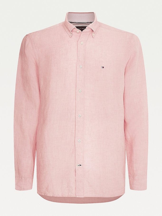 Tommy Hilfiger Pigment Dye Slim Fit Linen Hemd Herren Rosa | AT961RYZN