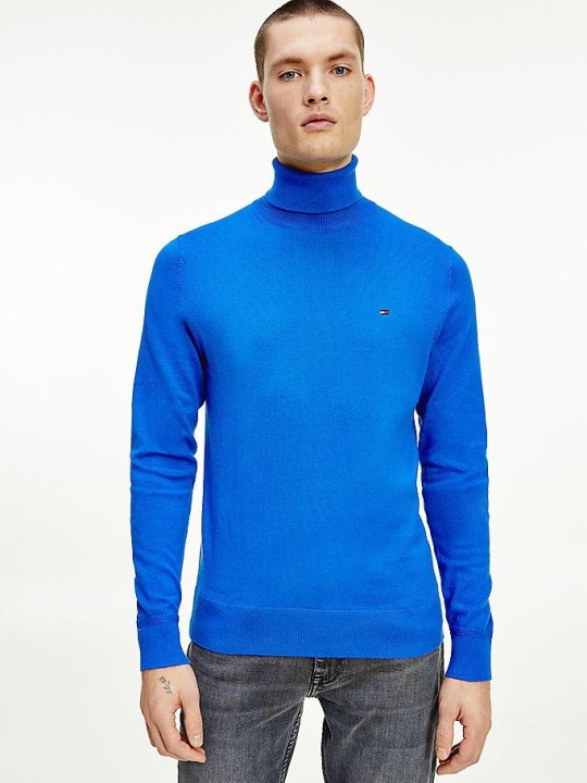 Tommy Hilfiger Pima Baumwoll Cashmere Roll Neck Jumper Pullover Herren Blau | AT136AJMB