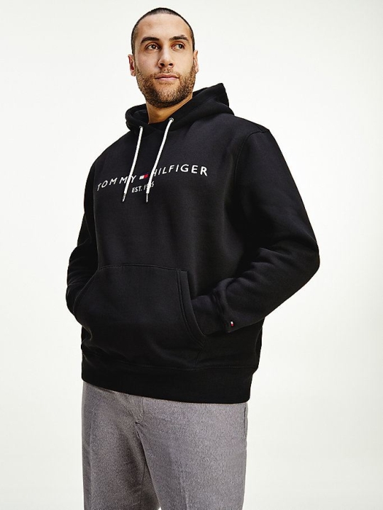 Tommy Hilfiger Plus Logo Drawstring Hoodie Herren Schwarz | AT495CRJK